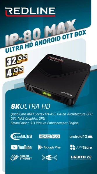 IP-80 MAX ANDROİD 12 ULTRA HD 8K-4GB-32GB MEDİA PLAYER ürün görseli 1
