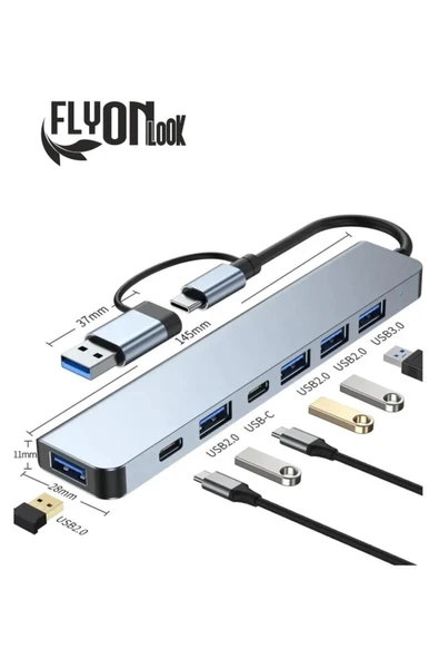 7 in 1  Usb/type-c Telefon  IPAD-PC ve Televizyonlar  Şarj ,Mause  Klavye Uyumlu Veri Aktarımı HUB ürün görseli 1