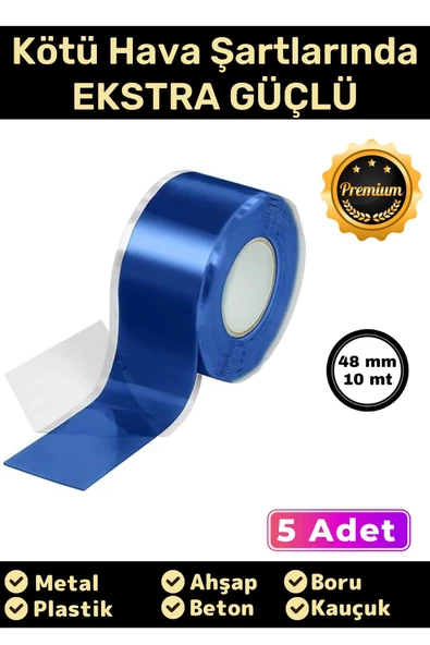 Süper Güçlü Su Geçirmez Sızdırmaz Mavi Renk Çok Amaçlı Tamir ve İzolasyon Bandı 48mm x 10m - 5 Adet ürün görseli 1