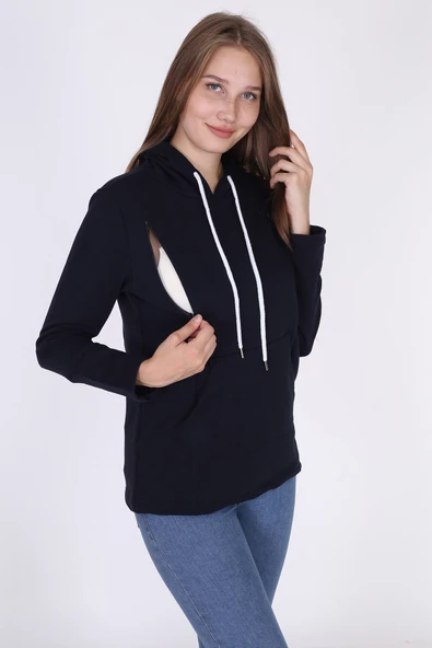 LuvmaBelly 4507 Pamuklu yandan fermuarlı Lohusa Emzirme Sweatshirt ürün görseli 1