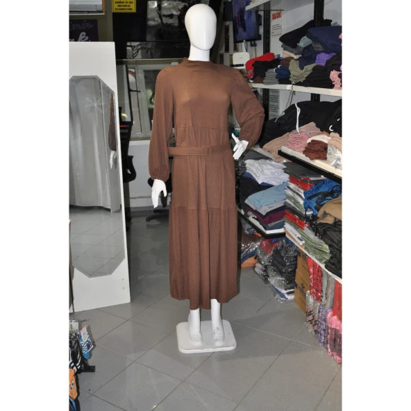 KAHVE RENGİ UZUN ELBİSE - Resim 3