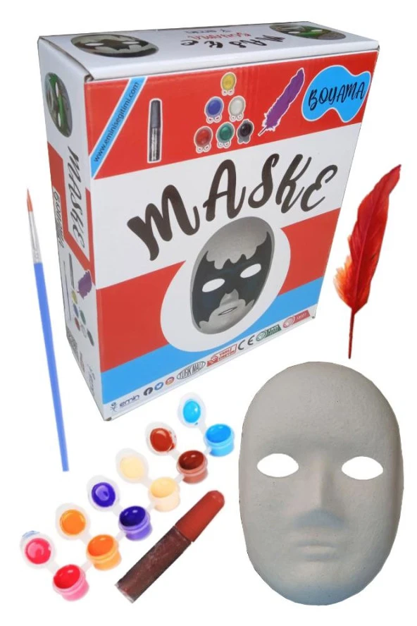 Karton Maske Boyama Seti 1 Paket İpek Fırçalı Akrilik Boyalı Boyanabilir Maske Okul Sınıf Etkinlik ürün görseli 1