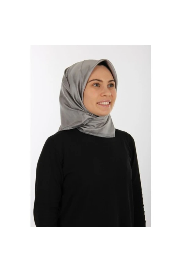 Gri Ipek Krep Saten Eşarp 7208701-372 - Resim 2