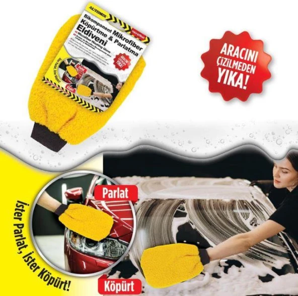 Automix Bikomponent Mikrofiber Köpürtme ve Parlatma Eldiveni - Resim 2