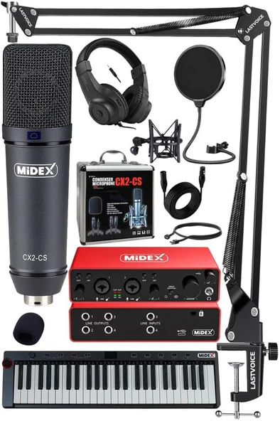 Midex Midi Paket-6 Stüdyo Ekipmanları Seti Ses Kartı Midi Klavye Mikrofon Kulaklık ürün görseli 1