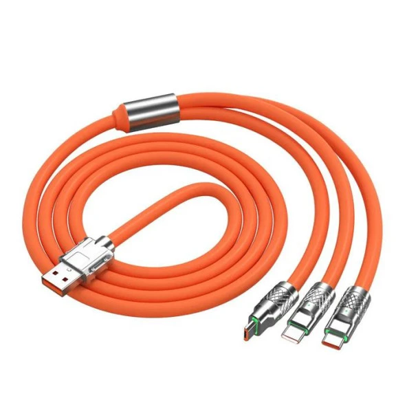 Zhltools 3 in 1 Usb to Type-C - Micro Usb - Lightning 120W Hızlı Şarj Kablosu 1.2 metre Turuncu ürün görseli 1