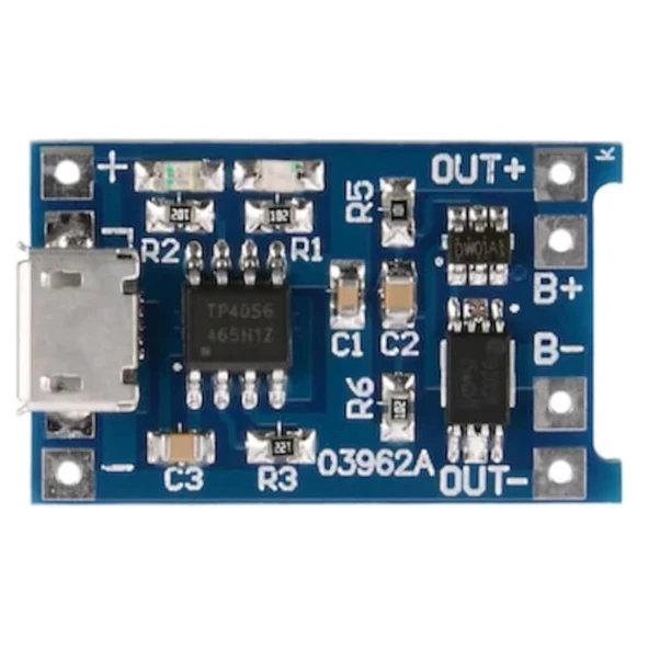 5 adet TP4056 Korumalı Lityum Lipo Pil Şarj Devresi Micro Usb Batarya ürün görseli 1