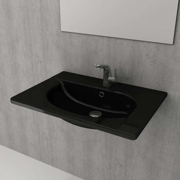 Bocchi 1009-005-0126 Taormina Arch Etajerli Lavabo 65Cm - Parlak Siyah ürün görseli 1