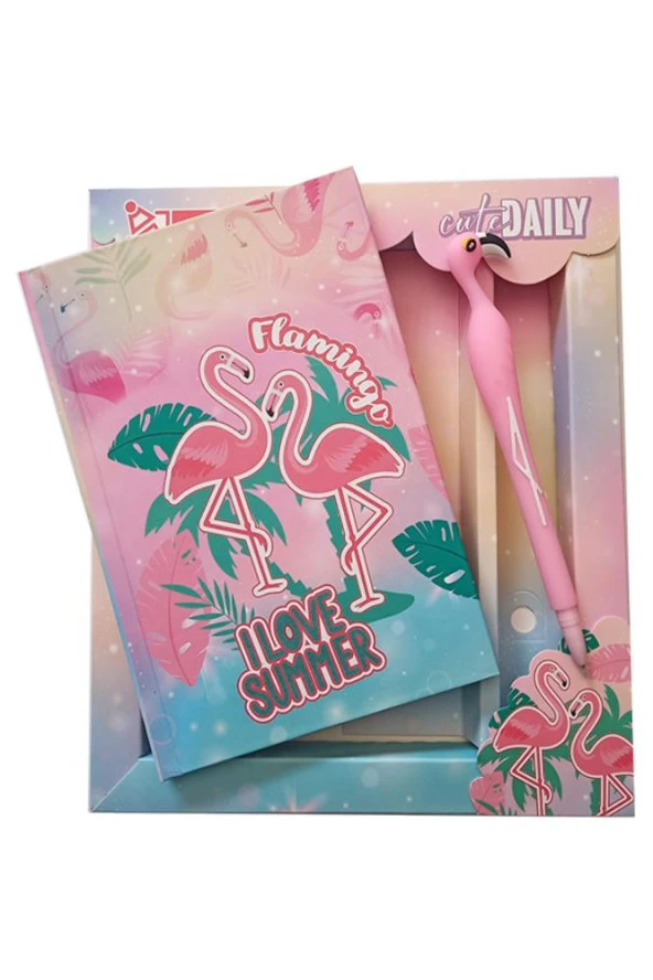 Hatıra Defteri Kilitli Kız Modeli Günlük Defteri Flamingo Hediye Kutulu 80 Yaprak Çizgili 1 Adet I Love Summer ürün görseli 1