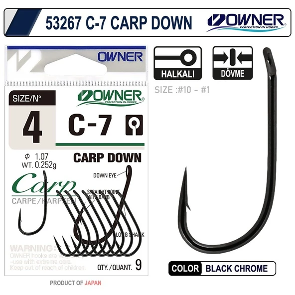 Owner 53267 C-7 Carp Down Black Chrome Sazan İğnesi ürün görseli 1