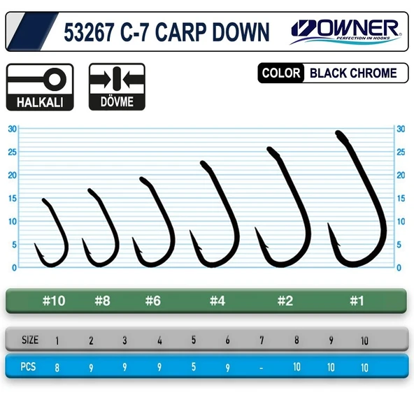 Owner 53267 C-7 Carp Down Black Chrome Sazan İğnesi - Resim 2