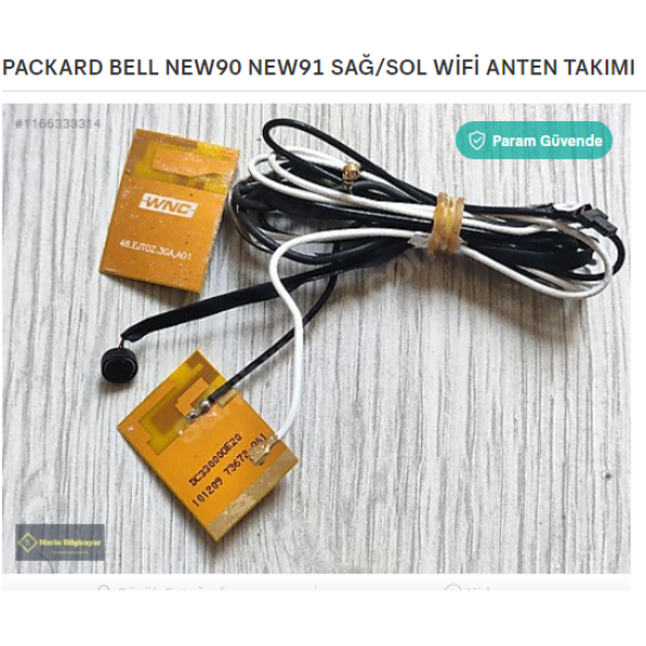 PACKARD BELL NEW90 NEW91 SAĞ/SOL WİFİ ANTEN TAKIMI ürün görseli 1