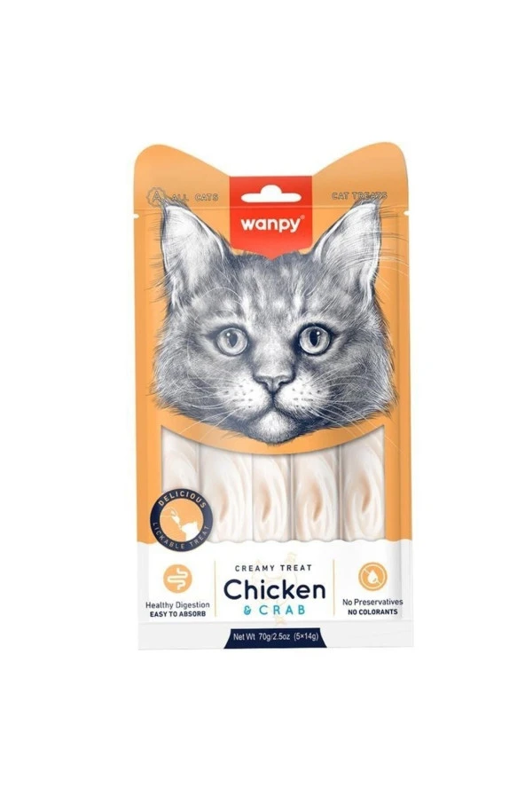 wanpy chicken crab kedi sıvı ödül maması 5x14 gr ürün görseli 1