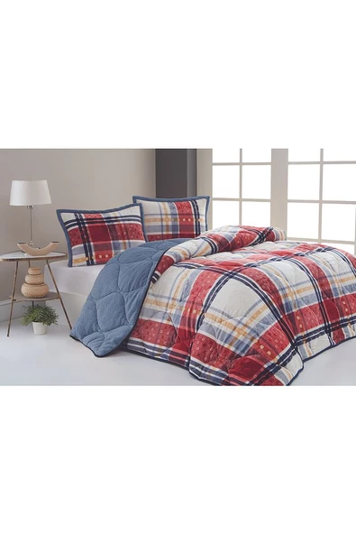 Comforter Tek Kişilik Yorgan Seti Boris Kırmızı MAvi 160x220 ürün görseli 1