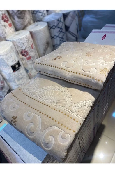 Merinos Pırıltı Çift Kişilik Battaniye ( Simli) Köpük Gold ürün görseli 1