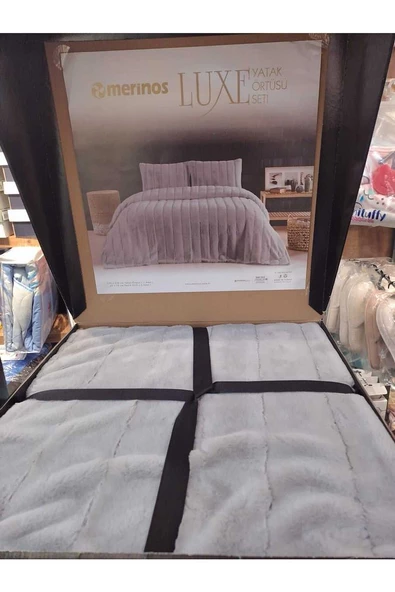 Luxe Çift Kişilik Yatak Örtüsü Seti - Gri Çizgi Model - Resim 3