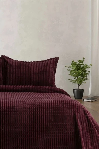 Modern Line 2 Parça Battaniye Seti Tek Kişilik- Cherry - Resim 3