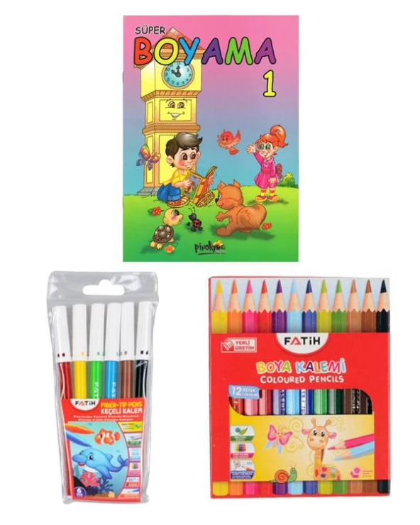 Pinokyo Yayınları Boyama Kitabı ve Fatih Boya Kalemleri Set ürün görseli 1