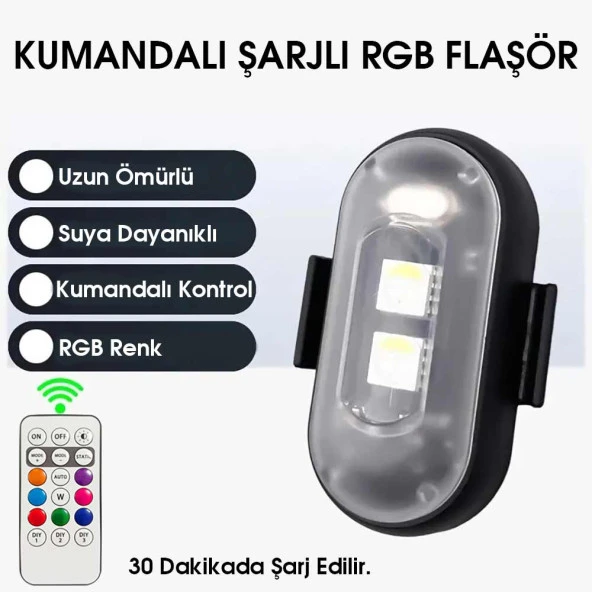 Kumandalı Şarjlı Çift RGB Led Flaşör ürün görseli 1