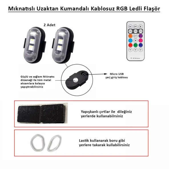 Kumandalı Şarjlı Çift RGB Led Flaşör - Resim 10
