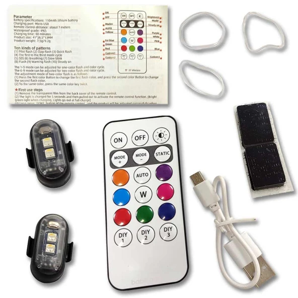Kumandalı Şarjlı Çift RGB Led Flaşör - Resim 11
