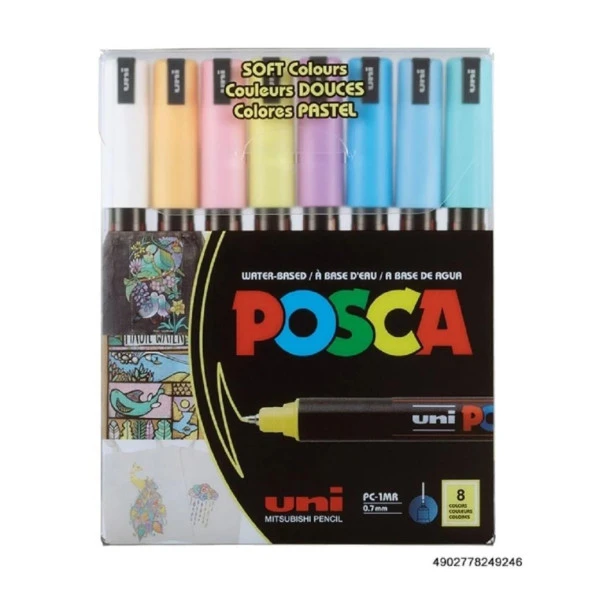 Uni-Ball POSCA 0.7 Su Bazlı Poster Markörü Soft Renk 8'Li Pc-1Mr/8c Sc Set ürün görseli 1