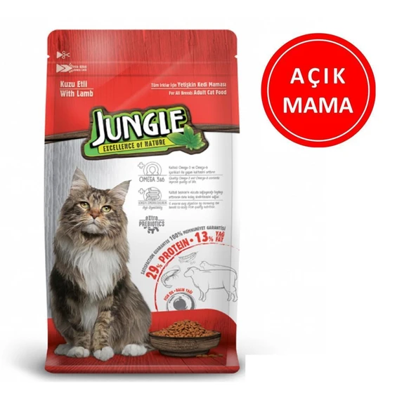 Jungle Yetişkin Kuzulu Kedi Maması 1 Kg AÇIK ürün görseli 1