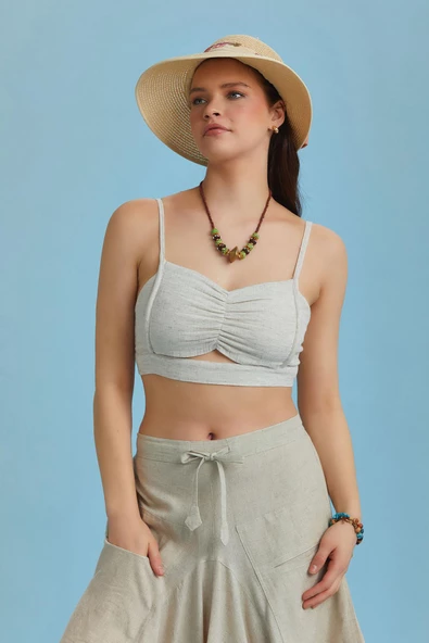 İnce Askılı Cut Out Detay Koton Krem Bralet ürün görseli 1