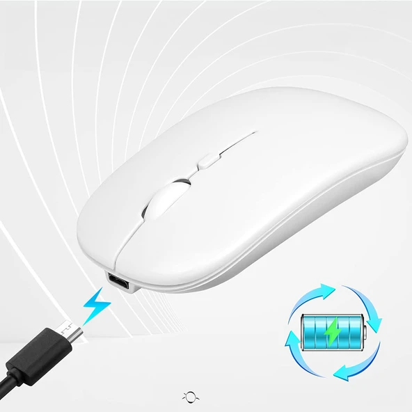 HyMark Sessiz Tıklama Şarjlı Çift Modlu Bluetooth Kablosuz 2.4Ghz Beyaz Mouse ürün görseli 1