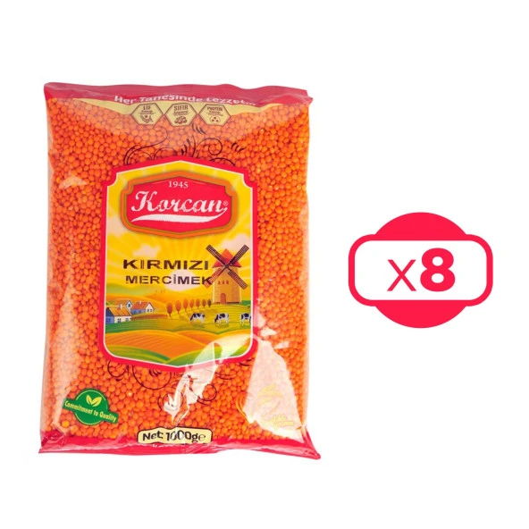 Korcan Kırmızı Mercimek 1 kg x 8 Adet ürün görseli 1