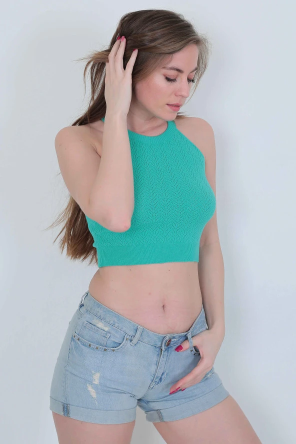 Pamuklu Triko Crop - Resim 4