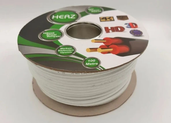 Herz HR-6002 RG6/U6 Uydu Anten Kablosu 100 Metre Kasnaklı Beyaz ürün görseli 1