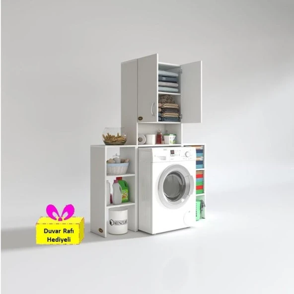 Kenzlife çamaşır makinesi dolabı sinemmaks byz 180*096*30 banyo arkalıklı + tekli duvar rafı hediyeli ürün görseli 1