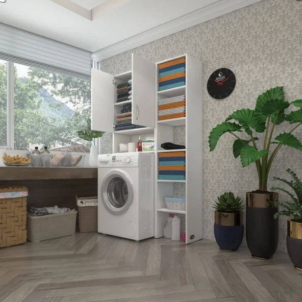 Kenzlife çamaşır makinesi dolabı sinemmaksmdf byz 180*096*30 % 100 mdf full mdf banyo kapaklı arkalıklı raflı ürün görseli 1
