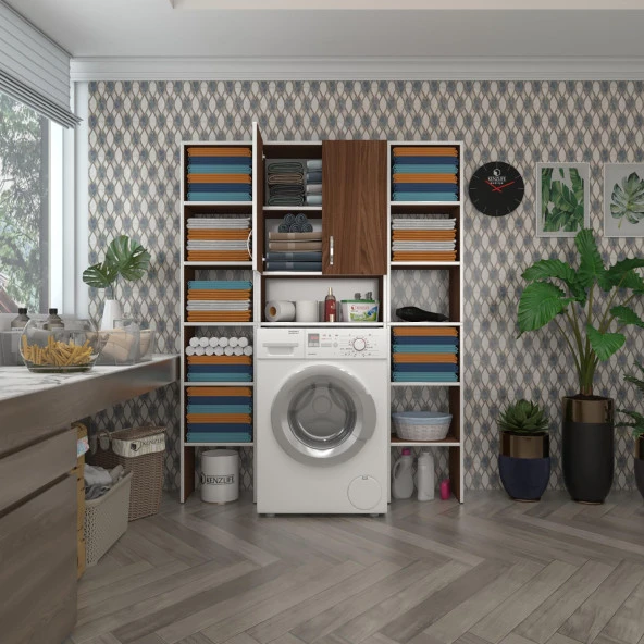 Kenzlife çamaşır makinesi dolabı sinemmaksduble cvz 180*126*30 banyo kapaklı arkalıklı raflı ürün görseli 1