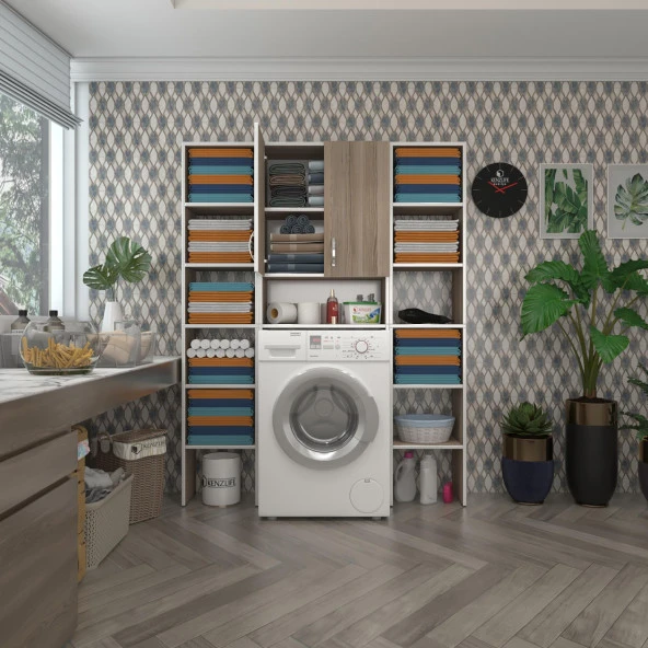 Kenzlife çamaşır makinesi dolabı sinemmaksduble crd 180*126*30 banyo kapaklı arkalıklı raflı ürün görseli 1