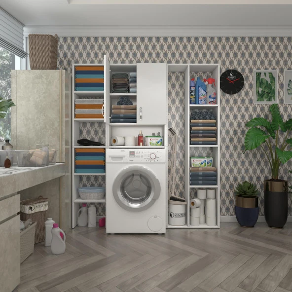 Kenzlife çamaşır makinesi dolabı sinemmega byz 180*156*30 banyo kapaklı arkalıklı raflı ürün görseli 1