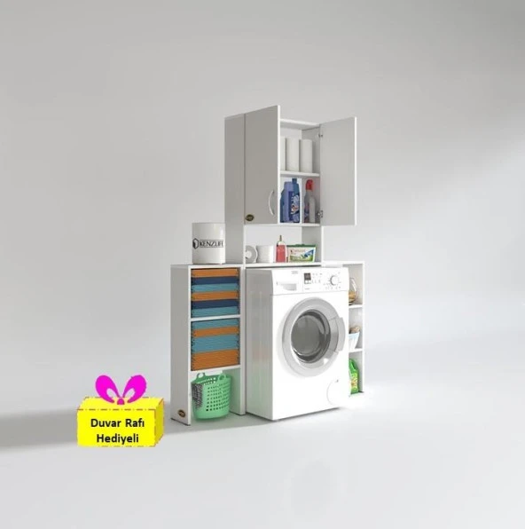 Kenzlife çamaşır makinesi dolabı veronikamaks byz 180*096*20 banyo arkalıksız raflı + tekli duvar rafı hediyeli ürün görseli 1