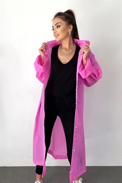 By Marine Kadın Erkek Yağmurluk Kapüşonlu Çıtçıtlı Eva Pembe Yağmurluk BYMMRC881R11 ürün görseli 1