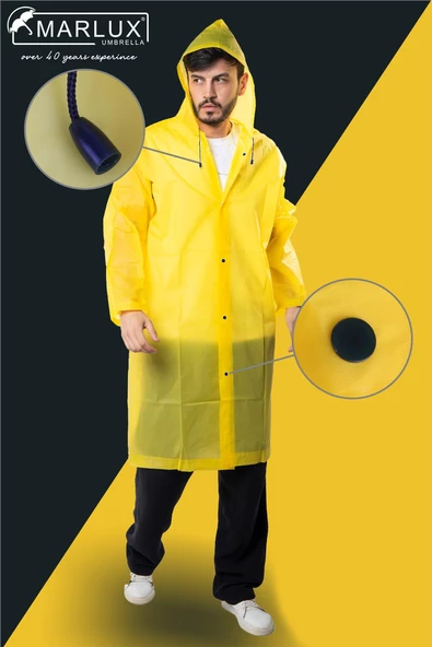 Marlux Unisex Su Rüzgar Geçirmez Kapüşonlu Lacivert Çıtçıt Düğme Eva Sarı Lacivert Yağmurluk 24MRLXYGM ürün görseli 1