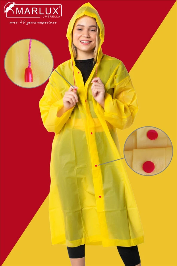 Marlux Unisex Su Rüzgar Geçirmez Kapüşonlu Kırmızı Çıtçıt Düğmeli Eva Sarı Kırmızı Yağmurluk 24MRLXYGM ürün görseli 1