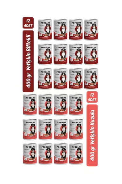 Foodline Karışık 2 çeşit Yetişkin Köpek Konservesi 400 Gr x 24 Adet ürün görseli 1