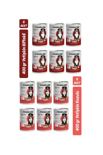 Foodline Karışık 2 çeşit Yetişkin Köpek Konservesi 400 Gr x 12 Adet ürün görseli 1