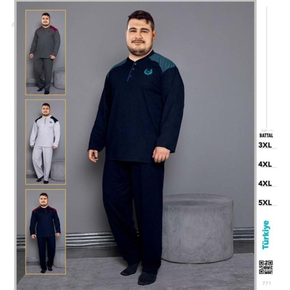 ERKEK 3XL BATTAL UZUN KOL  PENYE PİJAMA TAKIMI ürün görseli 1