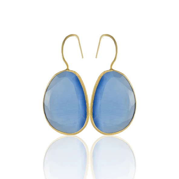 Kadir Jewellery 22 Ayar Altın Kaplama Fosil Taşlı Küpe -El İşçiliği Ve Hipoalerjenik Küpe ürün görseli 1