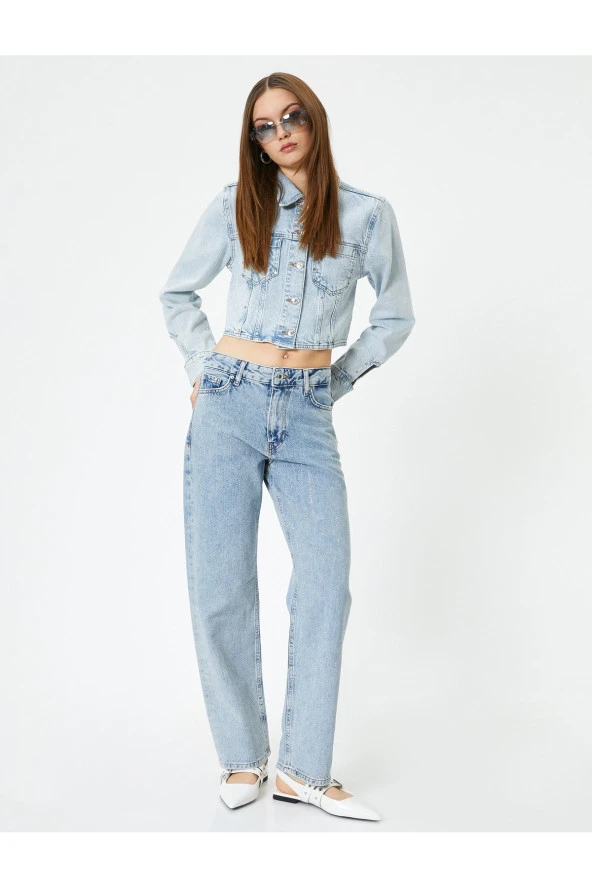 Taşlı Kot Pantolon Düz Paça Cepli - Eve Straight Jeans ürün görseli 1