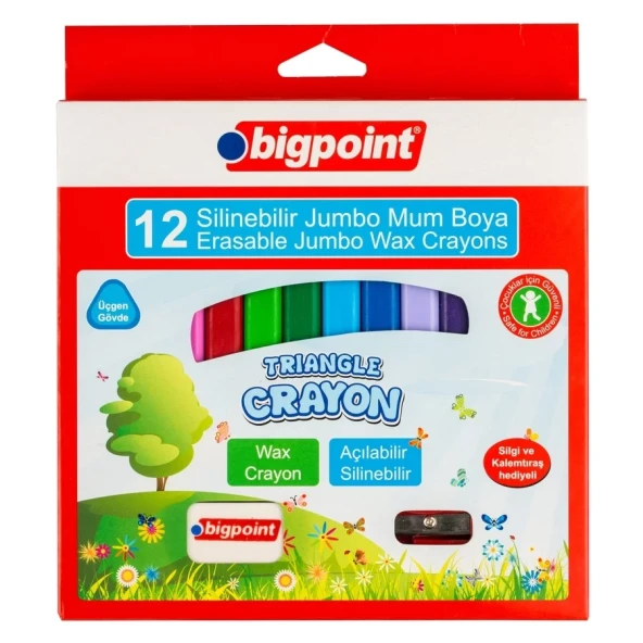 Bigpoint Wax Crayon Silinebilir Jumbo Mum Boya 12 Renk ürün görseli 1
