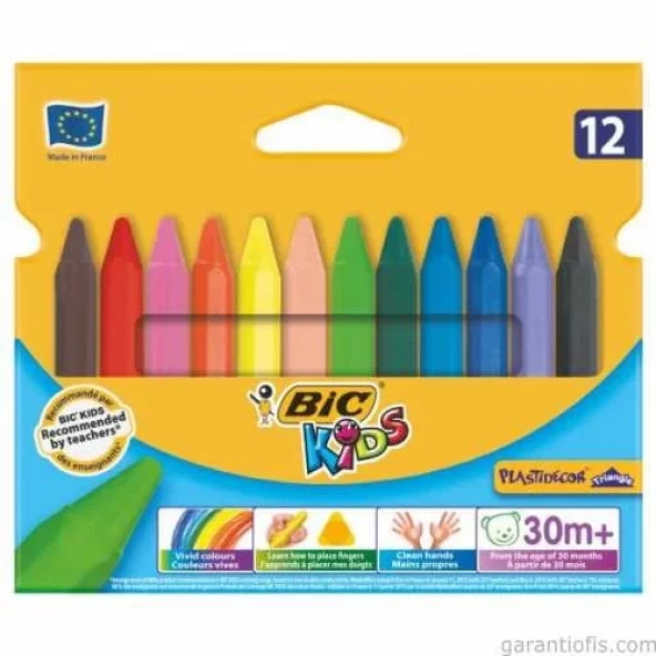 Bic Elleri Kirletmeyen Üçgen Mum Pastel Boya (12 Renk) ürün görseli 1