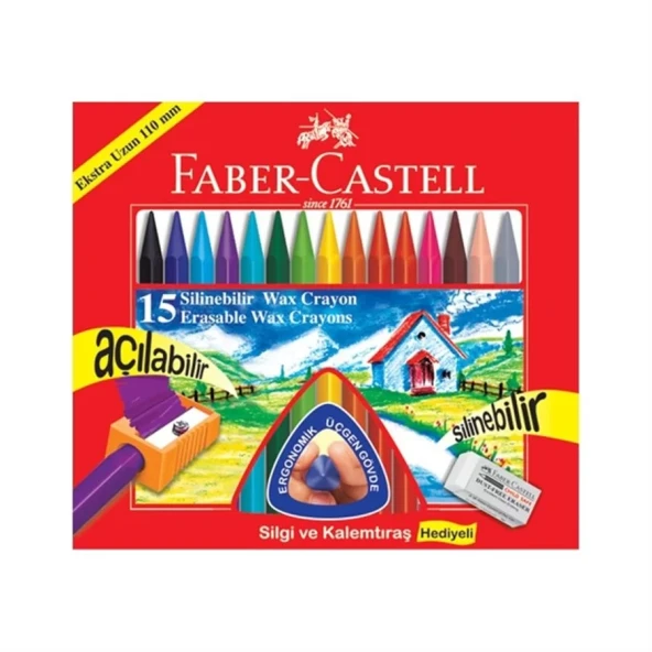 Faber Castell Mum Boya Wax Crayon 15 Renk Hediyeli ürün görseli 1