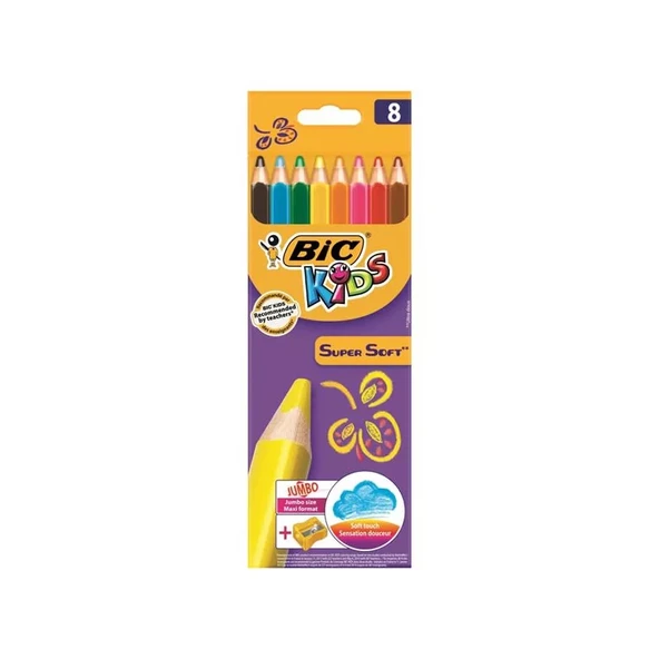 BİC KİDS SOFT KURU BOYA 8 RENK+KALEMTRAŞ (895921) ürün görseli 1